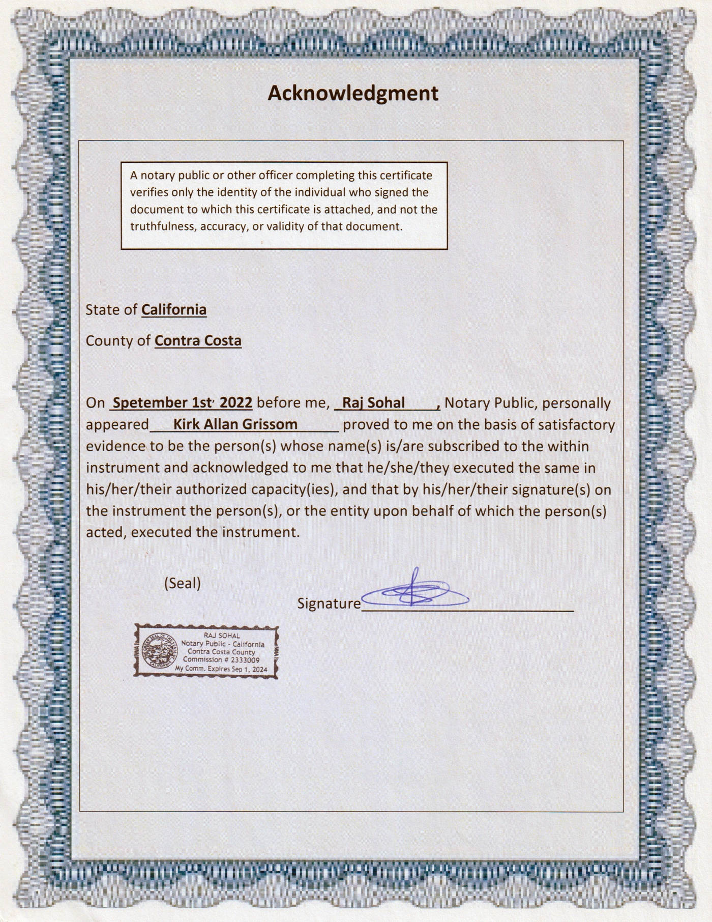 Page 4, the notarial acknowledgment dated September 1, 2022